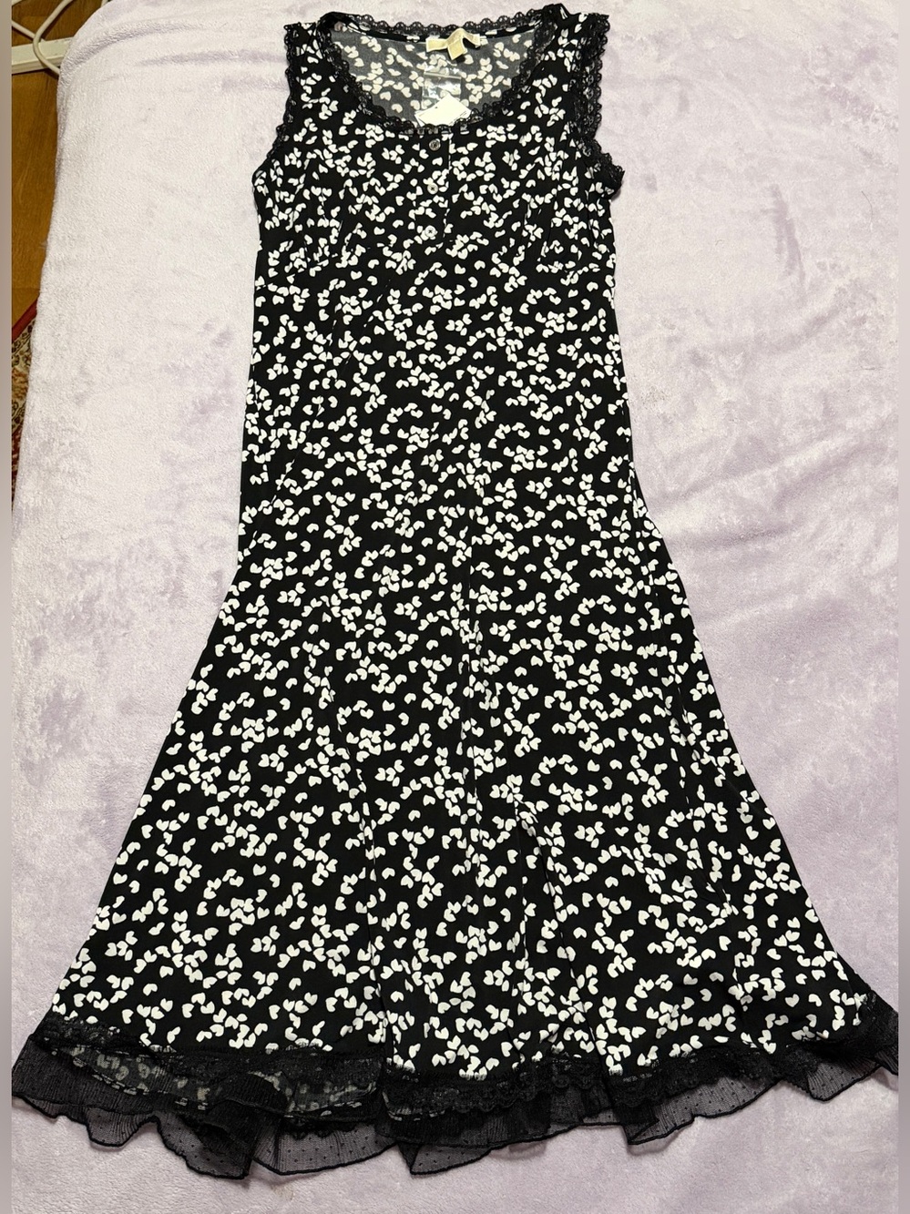 Michael Kors Black and White A-Line Printed lace trim dress